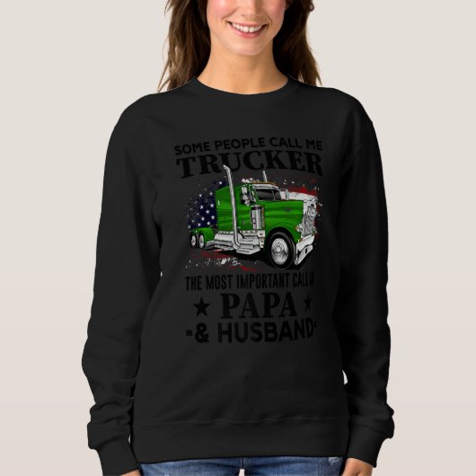 Trucker Papa And Husband Truck Driver US Flag Trui (Voorkant)