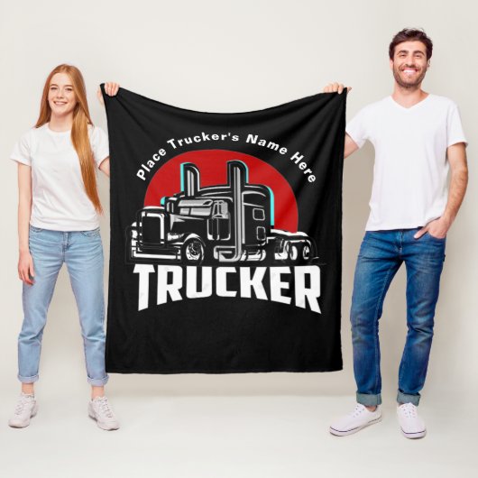Trucker Personalized Gift Blanket Fleece Deken (In situ)
