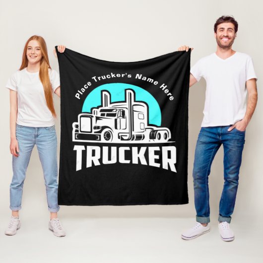 Trucker Personalized Gift Blanket Fleece Deken (In situ)