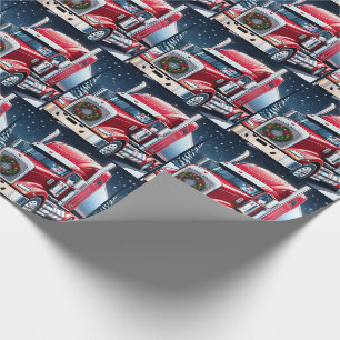 Trucker Santa 18 Wheeler Kerstmis Cadeaupapier