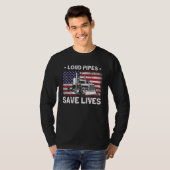 Trucker Truck Driver American Flag Loud Pipes Save T-shirt (Voorkant volledig)