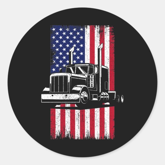 Trucker van Truck Driver American Flag Trucker Ronde Sticker (Voorkant)