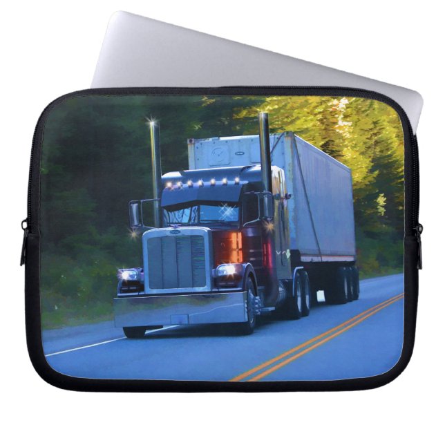 Truckers, Big Rig Cargo Truck Art Laptop Sleeve (Voorkant)