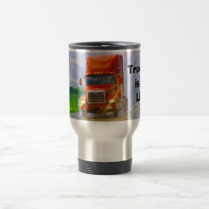 TRUCKERS BIG RIG RED TRUCK TRAVEL MUG REISBEKER
