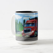 TRUCKERS GROTE RIG RODE TRUCK KOFFIE MOK (Voorkant links)