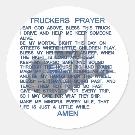 Truckers Prayer Ronde Sticker (Voorkant)