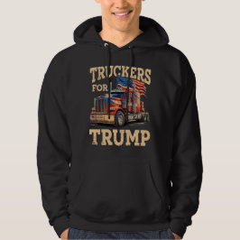 Truckers voor Trump – Rode vrachtwagen en vlaggen Hoodie