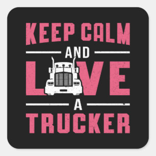 Truckers vrouw houden kalm en houden van een truck vierkante sticker