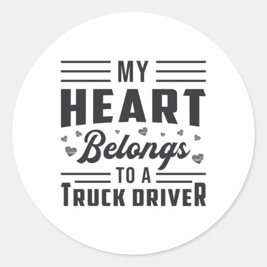 Trucker's vrouw Mijn hart is van een vrachtwagench Ronde Sticker (Voorkant)