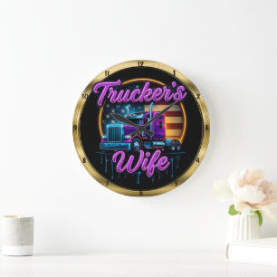 Trucker's vrouw: Neon Flag, Gold Rim Grote Klok