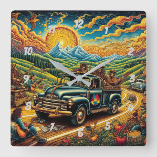 Truckin' - Sun-Kissed Road Trip Vierkante Klok