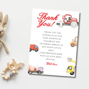 Trucks baby in aanbouw baby shower bedankkaart
