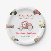 Trucks baby in aanbouw baby shower papieren bordje (Voorkant)