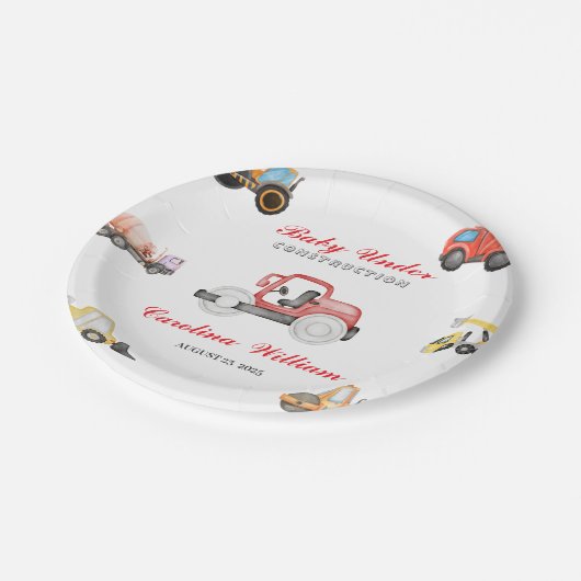 Trucks baby in aanbouw baby shower papieren bordje (Gekanteld)