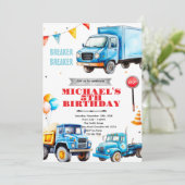 Trucks birthday party theme invitation kaart (Staand voorkant)