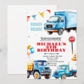 Trucks birthday party theme invitation kaart (Voorkant / Achterkant)