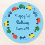 Trucks Cute Boy Kids Birthday Party Theme Ronde Kartonnen Onderzetter<br><div class="desc">Houdt je kleine van vrachtwagens en auto's? Viel hun allereerste verjaardag met dit schattige collectie van de constructiedrukthebber. Ideaal voor een kind van de eerste verjaardag dat van vroom vrooms houdt,  en alles met wieltjes! Speciaal geweldig voor jongens!</div>