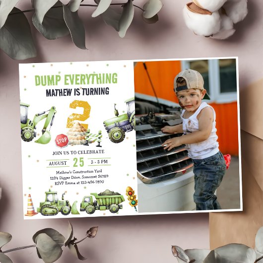 Trucks & Diggers Bouw 2e Verjaardag Foto Kaart