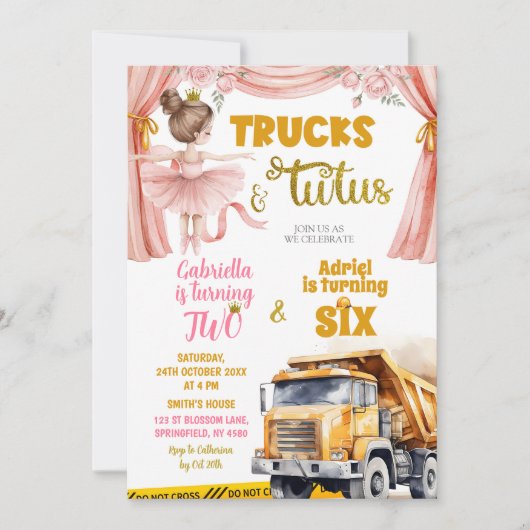 Trucks en Tutus gezamenlijke verjaardag Kaart (Voorkant)