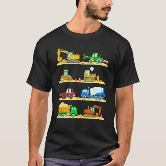 Trucks Excavator Cement Truck Bulldozer Constructi T-shirt (Voorkant)