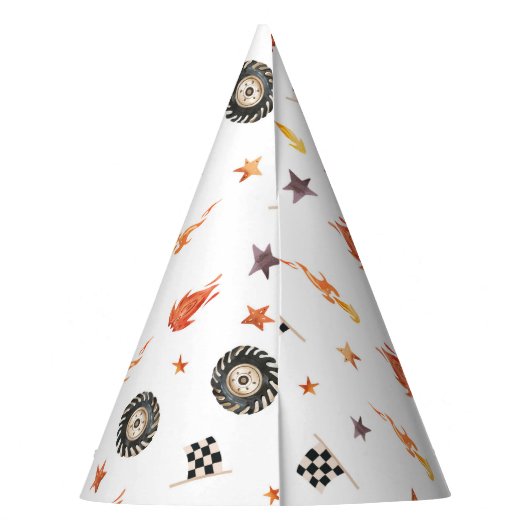 Trucks Racing Checkers Moderne Waterverf Wit Feesthoedjes (Achterkant)