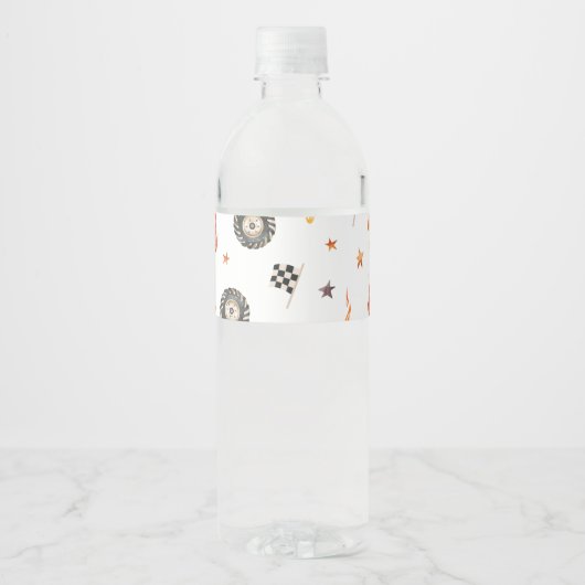 Trucks Racing Checkers Moderne Waterverf Wit Waterfles Etiket (Voorkant)