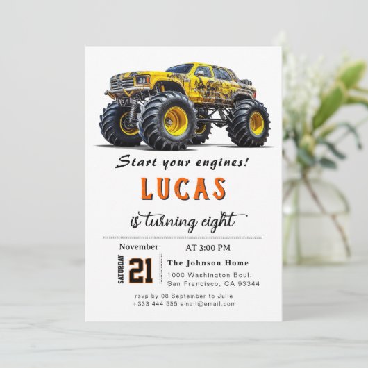 Trucks verjaardagsfeestje uitnodiging (Staand voorkant)