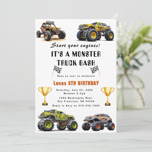 Trucks verjaardagsfeestje uitnodiging (Staand voorkant)