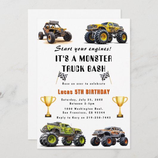 Trucks verjaardagsfeestje uitnodiging (Voorkant / Achterkant)