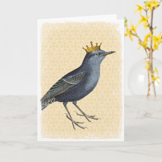 True Blue Bird met Gold Crown Kaart (Gele Bloem)