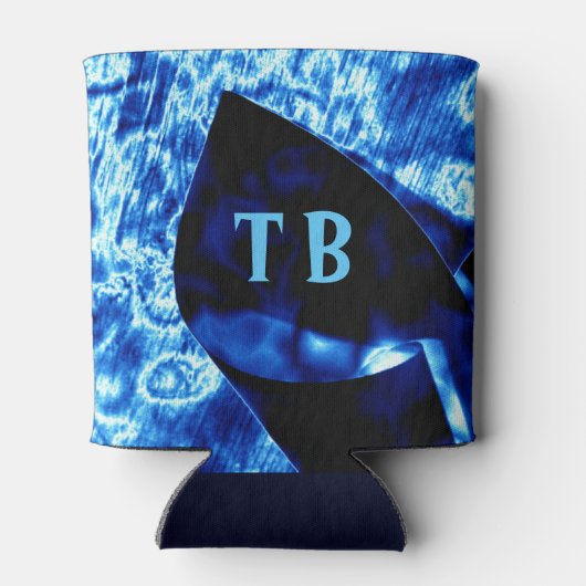 True Blue Edgy Abstracte persoonlijke Initialen Blikjeskoeler (Achterkant)