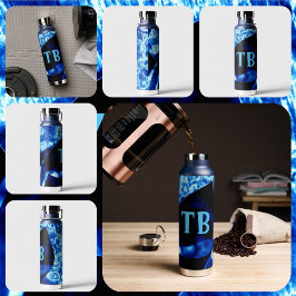 True Blue Edgy Abstracte persoonlijke Initialen Waterfles