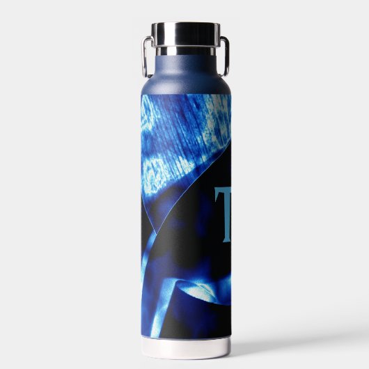 True Blue Edgy Abstracte persoonlijke Initialen Waterfles (Voorkant)