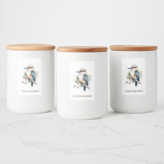 True Blue Kookaburra, custom Voedselcontainer Etiket (Flessen)