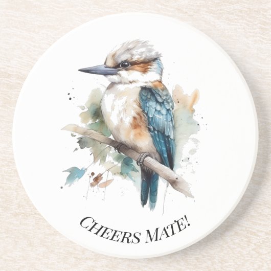 True Blue Kookaburra, custom Zandsteen Onderzetter (Voorkant)