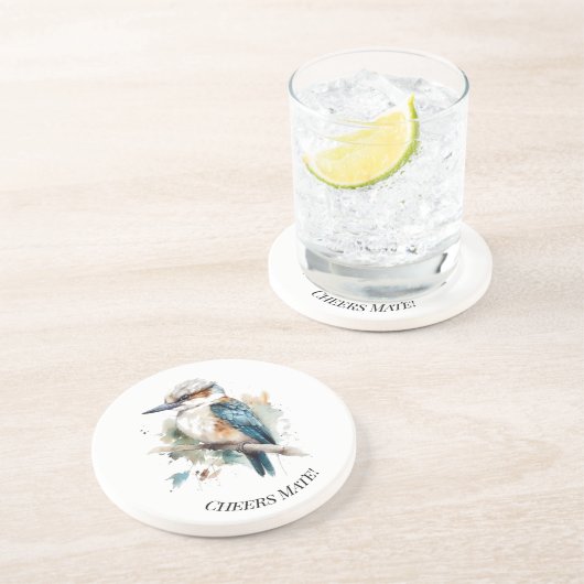 True Blue Kookaburra, custom Zandsteen Onderzetter (Zijkant)