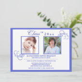 True Blue Photo Afstuderen Uitnodiging (Staand voorkant)