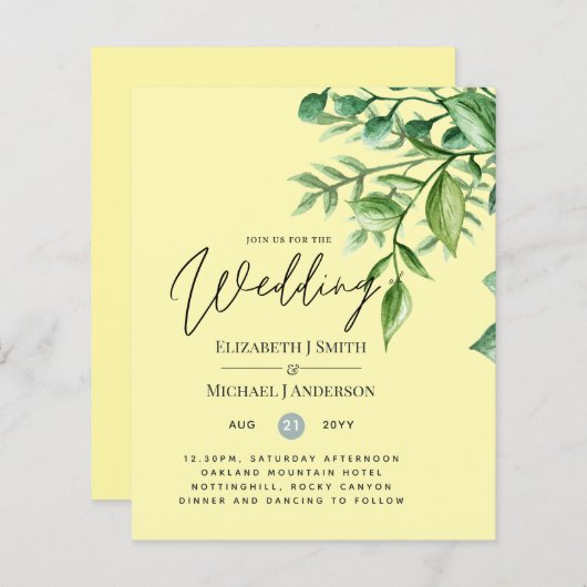 True Color GREENERY Budget Trouw Uitnodigingen (Voorkant / Achterkant)