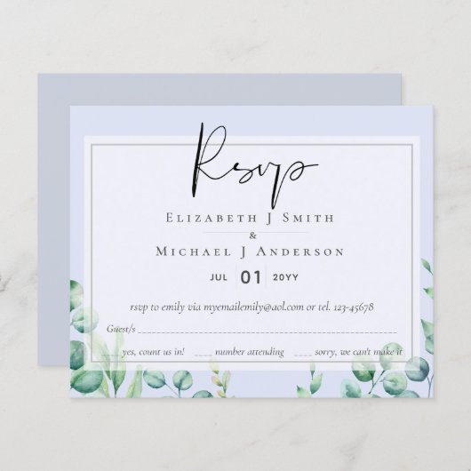 True Color GREENERY Eucalyptus RSVP-kaarten (Voorkant / Achterkant)
