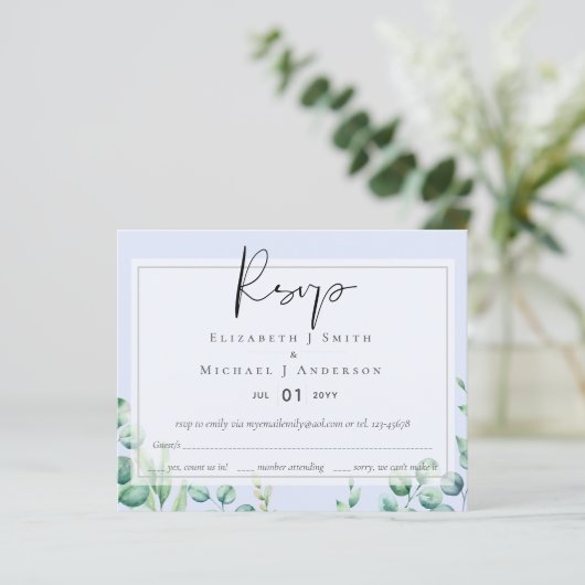True Color GREENERY Eucalyptus RSVP-kaarten (Staand voorkant)