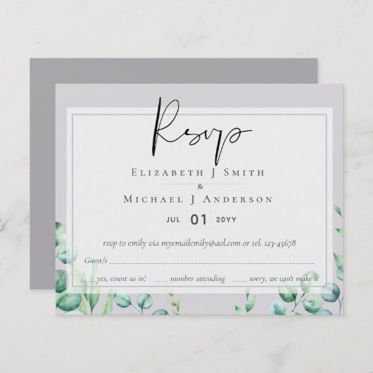 True Color GREENERY Eucalyptus RSVP-kaarten (Voorkant / Achterkant)
