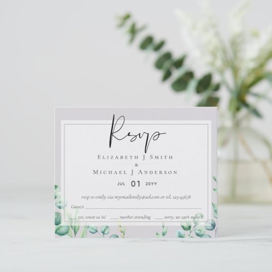 True Color GREENERY Eucalyptus RSVP-kaarten (Staand voorkant)