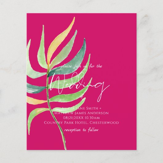 True Color TROPICAL LEAF Budget Wedding Inviting (Voorkant)