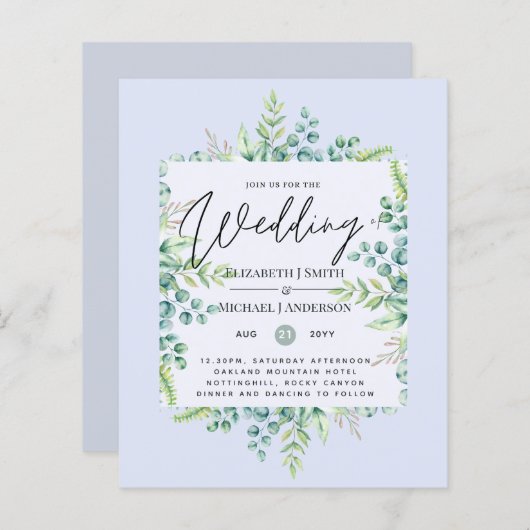 True Colors GREENERY Modern Budget Wedding nodigt  (Voorkant / Achterkant)