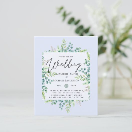 True Colors GREENERY Modern Budget Wedding nodigt  (Staand voorkant)