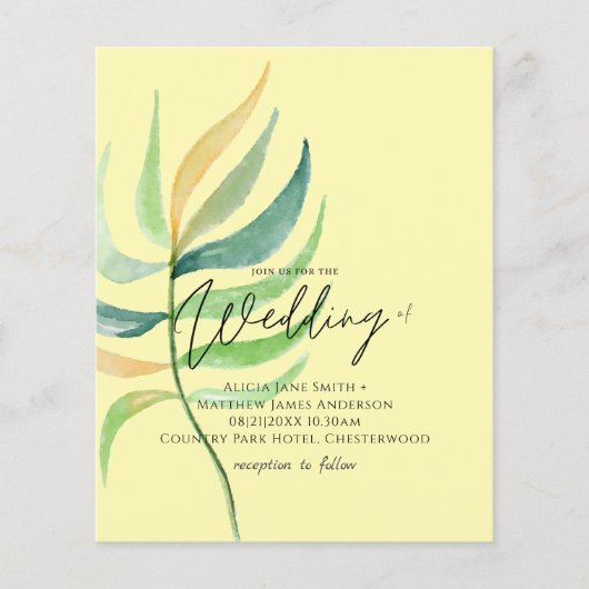 True Colors TROPISCH BLAD Budget Huwelijksuitnodig (Voorkant)