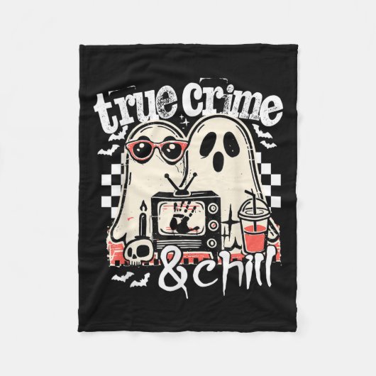 True Crime And Chill Funny Halloween, Cute Ghost H Fleece Deken (Voorkant)