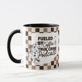 True Crime & Coffee Bold Brown Checkered Mug Mok