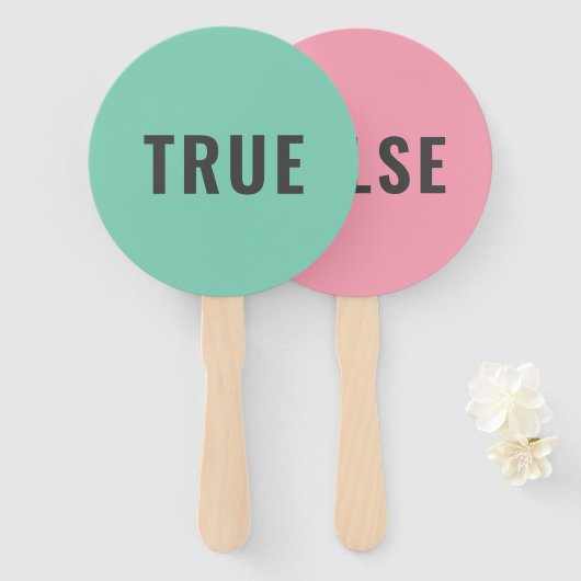 True False Game | Modern pastel roze Handwaaier (Voorkant en achterkant)