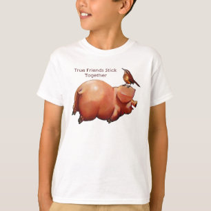 True Friends Stick Samen: Kute varken met vogel T-shirt